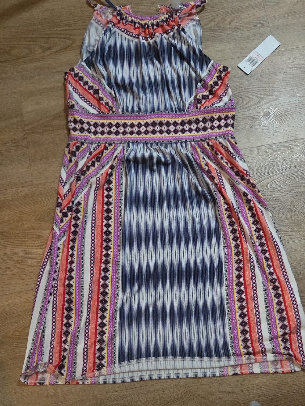 London Times Women Multicolor Striped Halter Dress - Blue & Pink
